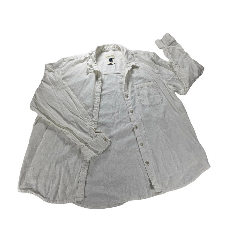 Men's Universal Thread L White Linen Blend Casual Beach Resort Button Up Shirt - Picture 4 of 12